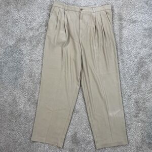 Paradise Coves Silk Pants‎ Mens 36x30 Tan Herringbone Pleated Trousers